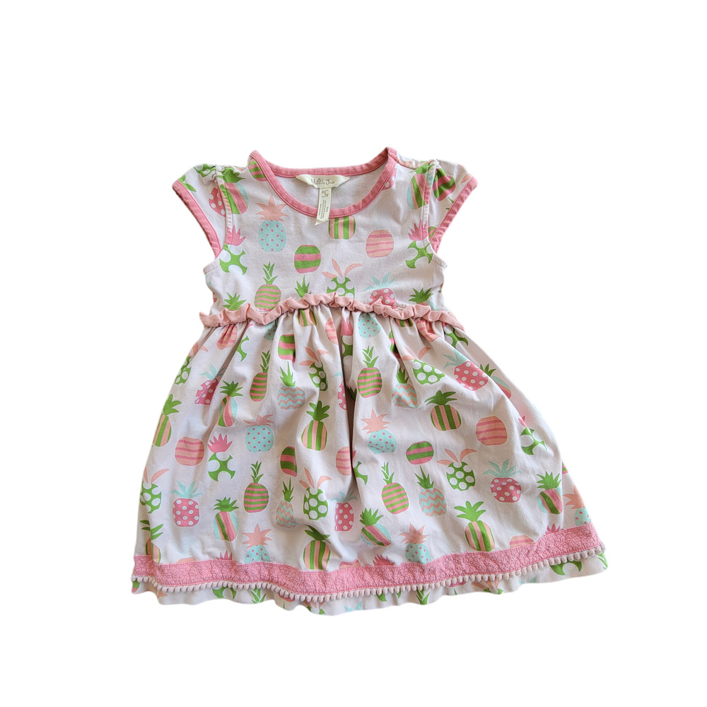 Matilda Jane Pink Pineapple Cutie Cap Sleeve Ruffle Pom-Pom Dress Size 4 Girl's